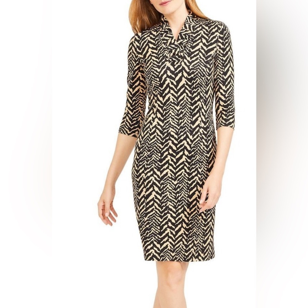 J. McLaughlin Black and Cream Printed Midi Dress